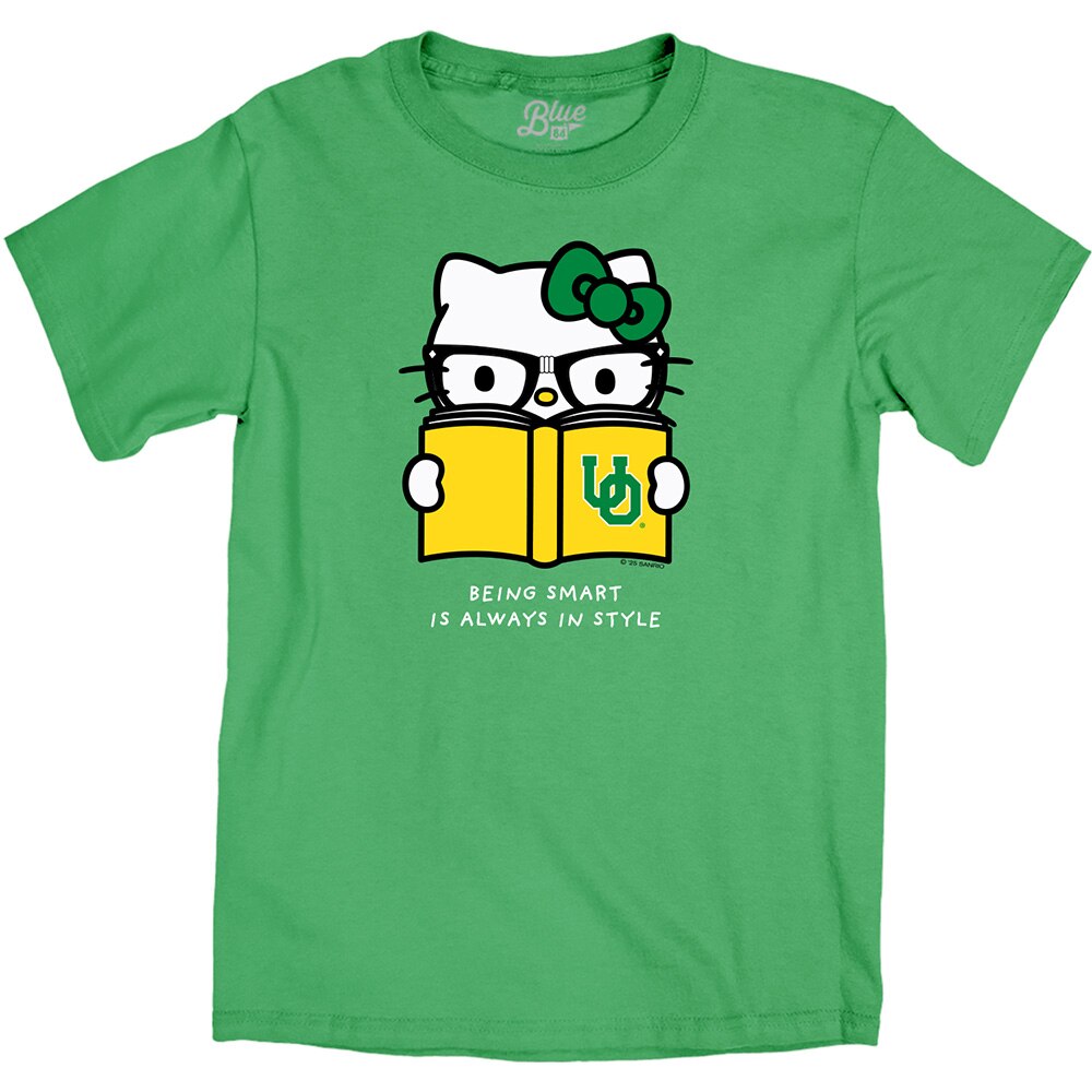 Interlocking UO, Blue 84, Green, Crew Neck, Women, Hello Kitty, Being Smart, T-Shirt, 964223